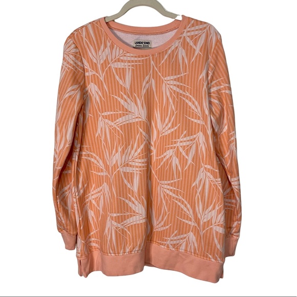 Lands’ End Serious Sweats Tunic Length Peach Palm Print - Picture 3 of 8